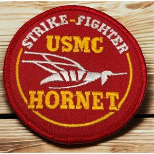 USMC Marine Corps F/A 18 Hornet Strike Fighter Patch Red Embroidered Military